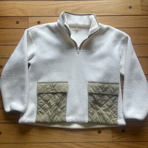 Madewell (Re)sourced ivory creamFleece Jacket with olive green Accents small